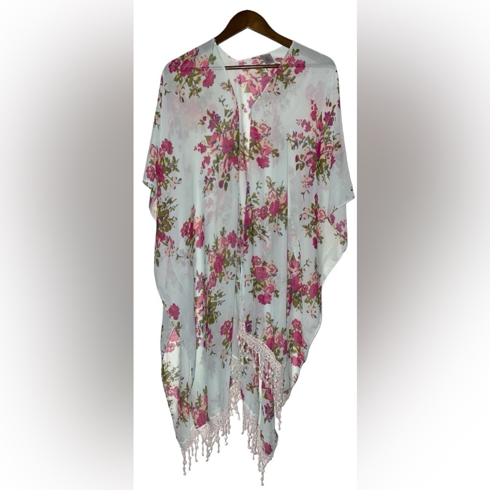 Moss Ross‎ Floral Print Swim Beach Cover Up Relax Fit Kimono Boho OS Women